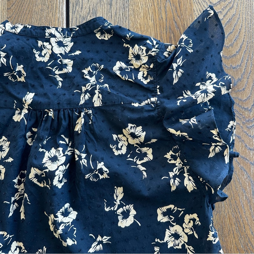 Joie Marlina Waterfall Ruffle Sleeve V-Neck Floral Popover Top Caviar Size M - Picture 9 of 16